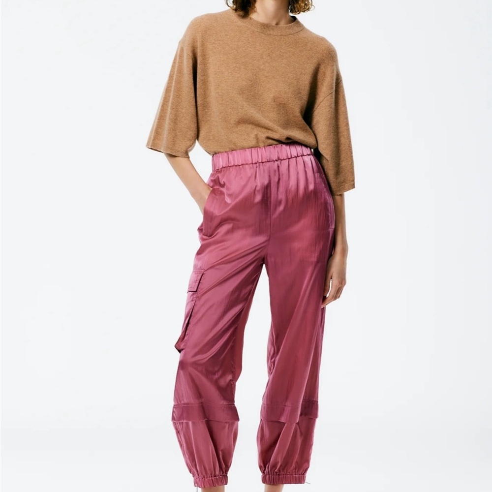 TIBI “Wilt” Nylon Satin Jogger, Size M